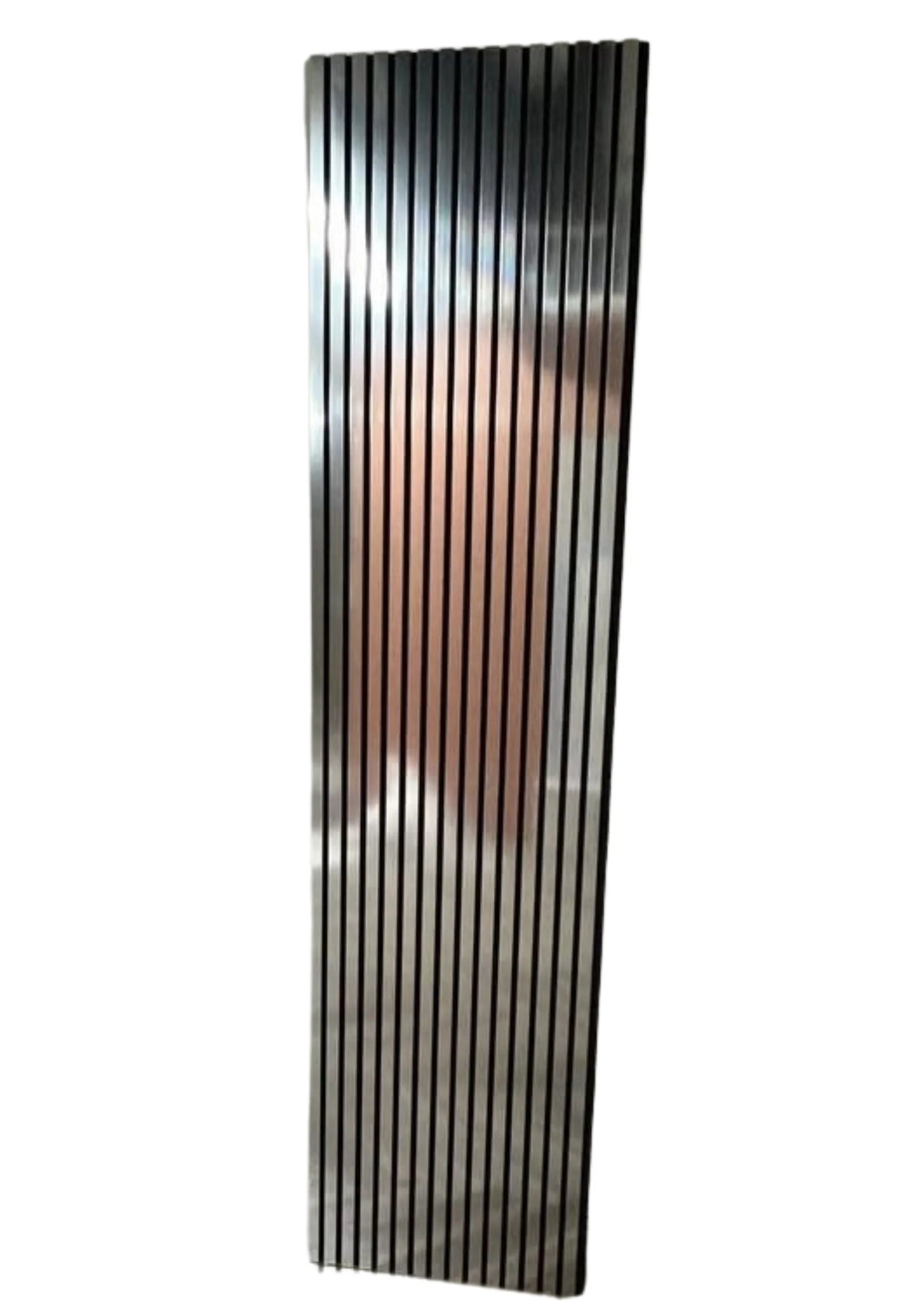 Vertical metal slat design on a white background