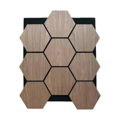 Hexagonal wooden tiles on a white background