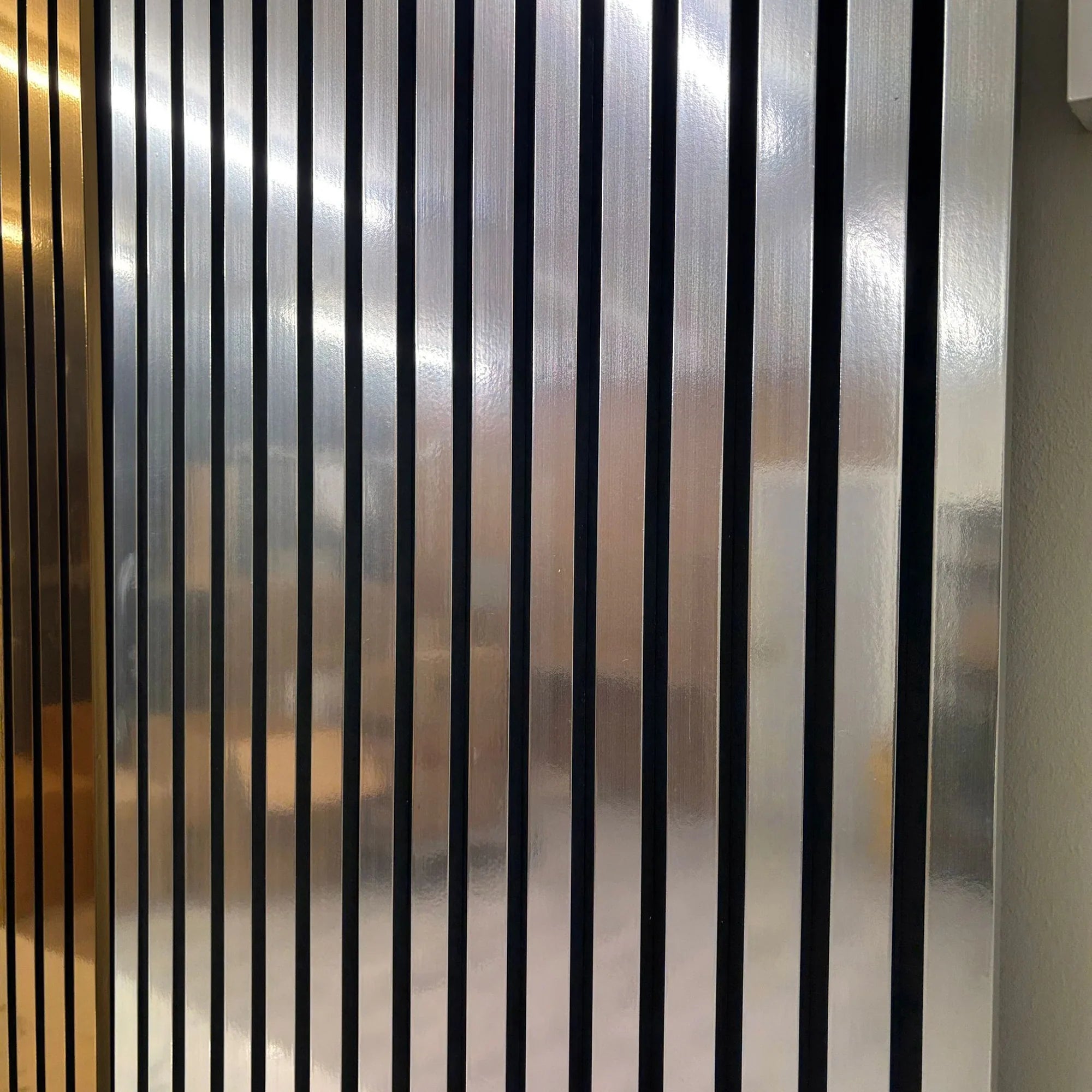 Frosted glass panel with vertical black stripes