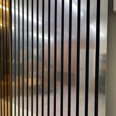 Frosted glass panel with vertical black stripes